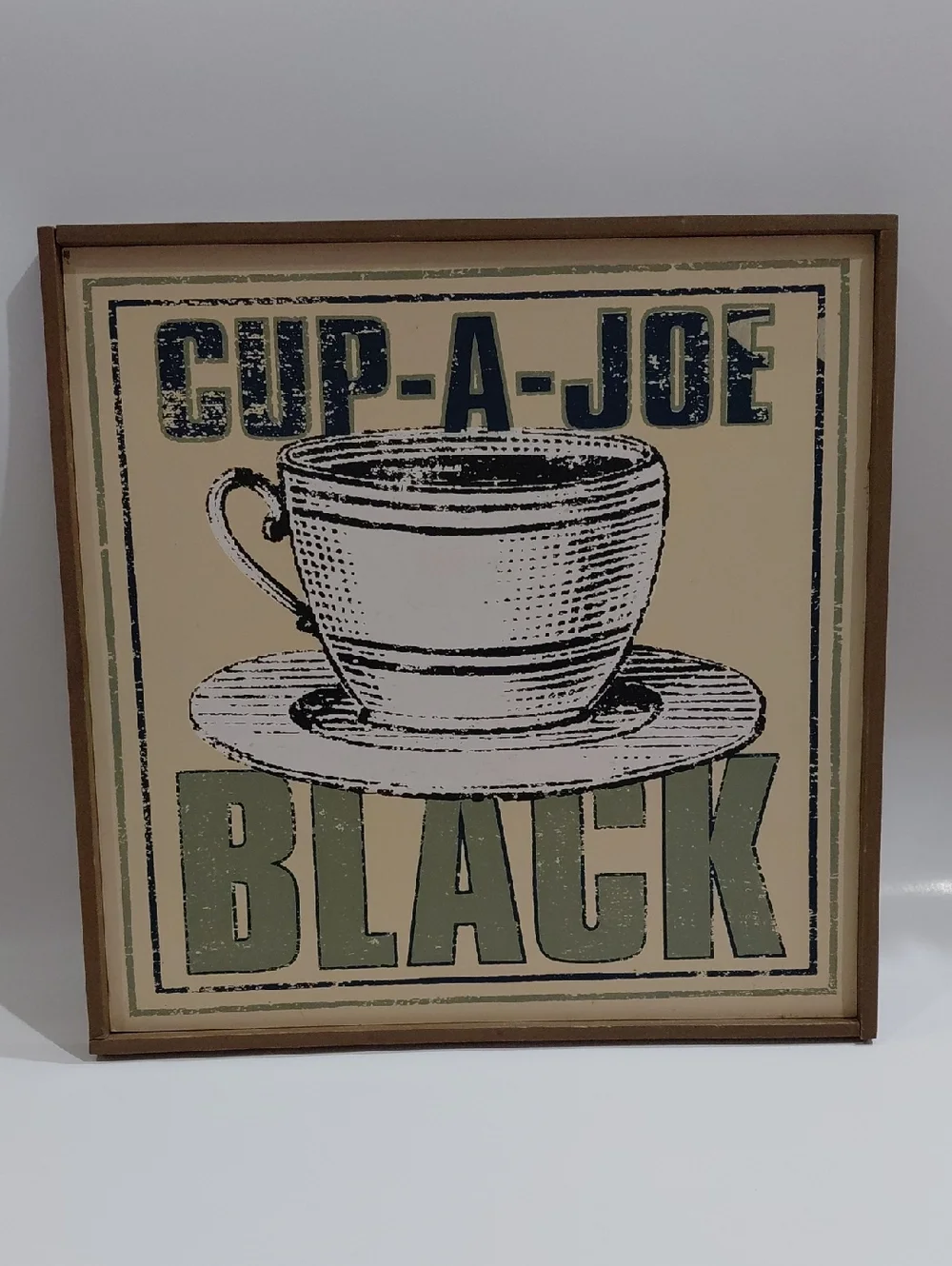 Clover Valley Used serigraph printing Retro Coffee Wood Picture In Navy & Cream